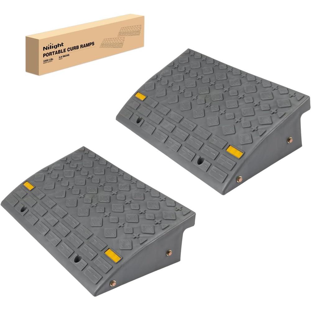 imageNilight Curb Ramps 2 Pack 59 inch Rise Durable Plastic Threshold Driveway Step Ramp for Scooter Bikes Motorcycle Dolly Lawn Mower
