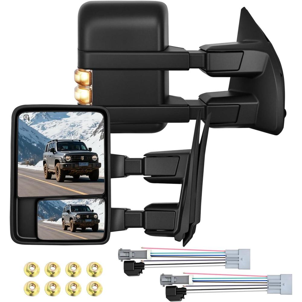 imageNilight Towing Mirrors Turn Signal Puddle Lights Power Heated Adjustable Glass Manual Telescoping Folding Compatible With 19992007 Ford F250 F350 F450 F550 Super Duty