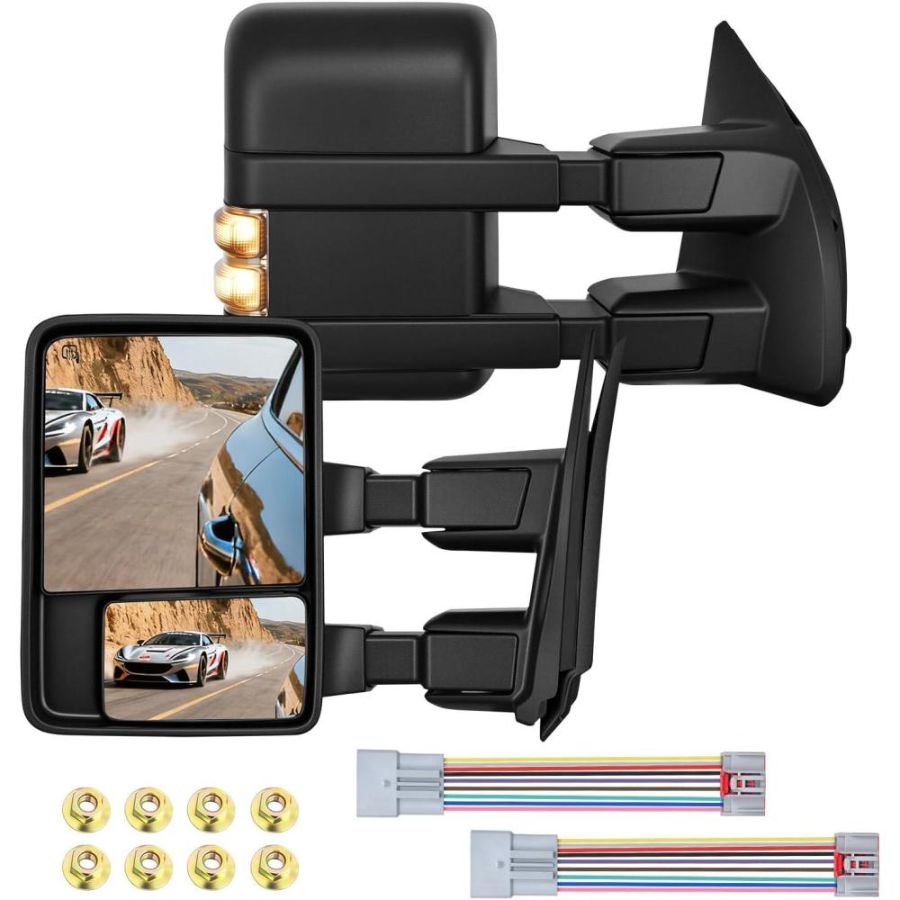imageNilight Towing Mirrors Turn Signal Puddle Lights Power Heated Adjustable Glass Manual Telescoping Folding Compatible With 20082016 Ford F250 F350 F450 F550 Super Duty