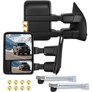 Nilight Towing Mirrors Turn Signal Puddle Lights Power Heated Adjustable Glass Manual Telescoping Folding Compatible With 1999-2007 Ford F250 F350 F450 F550 Super Duty