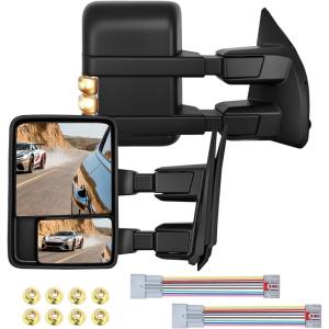 Nilight Towing Mirrors Turn Signal Puddle Lights Power Heated Adjustable Glass Manual Telescoping Folding Compatible With 2008-2016 Ford F250 F350 F450 F550 Super Duty