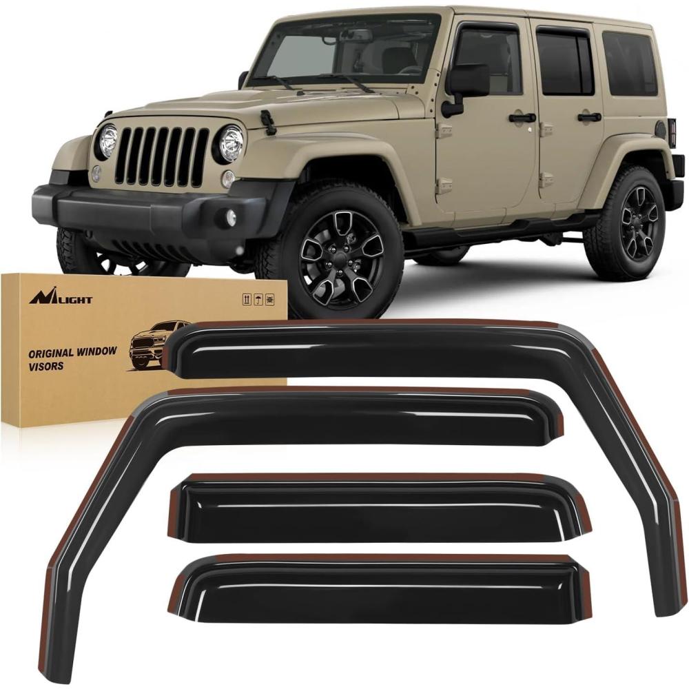 imageNilight in Channel Rain Guards for Gladiator 2020 2021 2022 2023 Window Deflectors Vent Window Visors4PCSWrangler JK 20072018