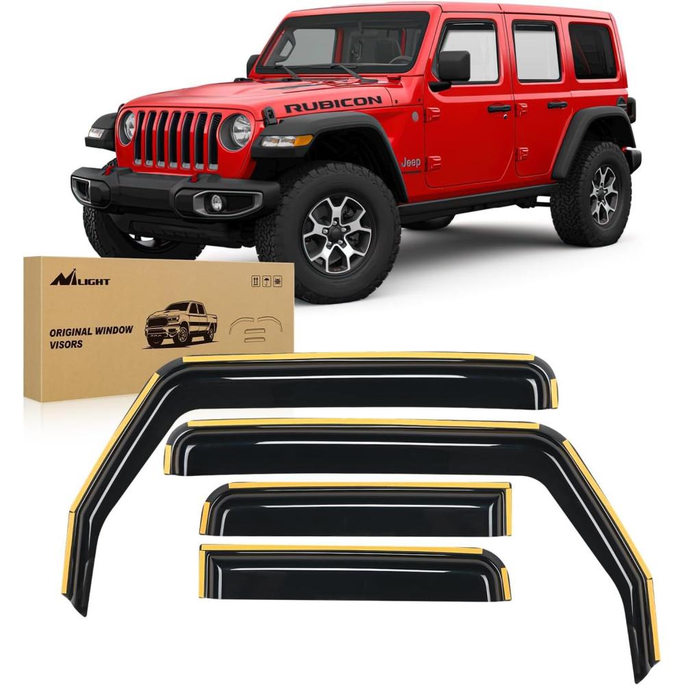 imageNilight in Channel Rain Guards for Gladiator 2020 2021 2022 2023 Window Deflectors Vent Window Visors4PCSWrangler JL 20182024