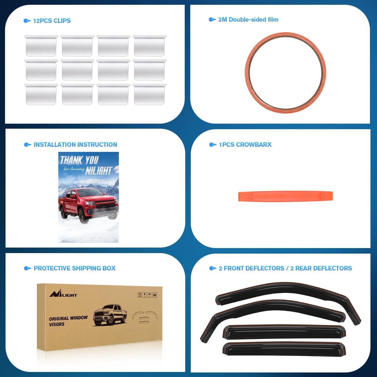 imageNilight Vent Window Visors for Ford F250 F350 F450 F550 Super Duty Crew Cab 2017 2018 2019 2020 2021 2022 2023 2024 inChannel Rain Guards Original Window Deflectors4PCSFord Maverick 20222024