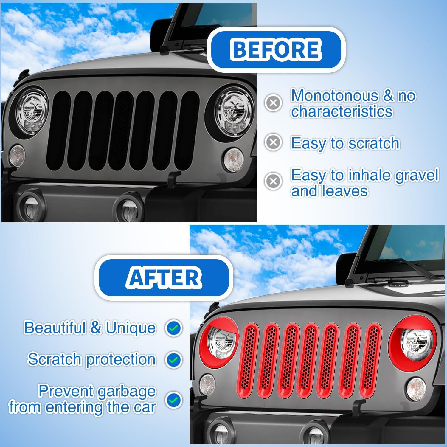 imageNilight Grill Inserts fit for Jeep Wrangler Front Grille Mesh Inserts ampamp Headlight Cover Set for JK JKU Unlimited Sports Sahara Freedom Rubicon 20072018 Clipin Trim Exterior Accessories Red 9 PcsJeep Wrangler JK 20072018 Red
