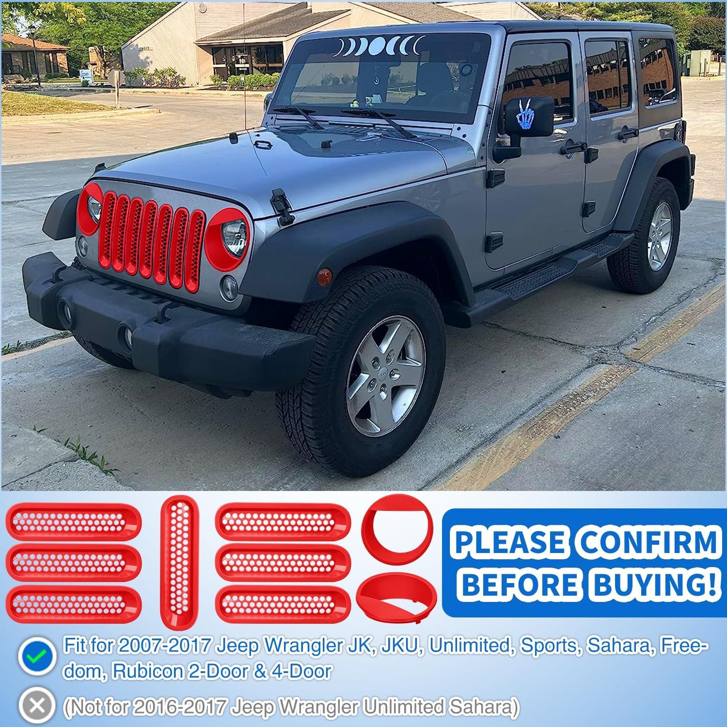 imageNilight Grill Inserts fit for Jeep Wrangler Front Grille Mesh Inserts ampamp Headlight Cover Set for JK JKU Unlimited Sports Sahara Freedom Rubicon 20072018 Clipin Trim Exterior Accessories Red 9 PcsJeep Wrangler JK 20072018 Red
