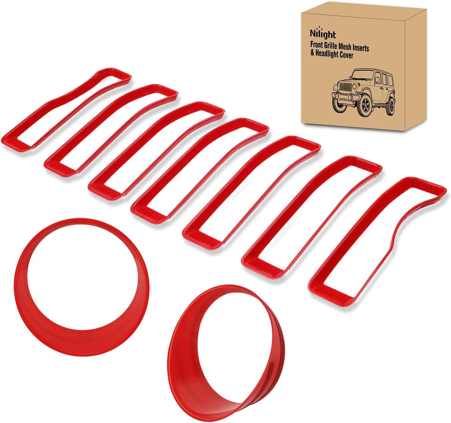 imageNilight Grill Inserts fit for Jeep Wrangler Front Grille Mesh Inserts ampamp Headlight Cover Set for JK JKU Unlimited Sports Sahara Freedom Rubicon 20072018 Clipin Trim Exterior Accessories Red 9 PcsJeep Wrangler JL 20182023 Red