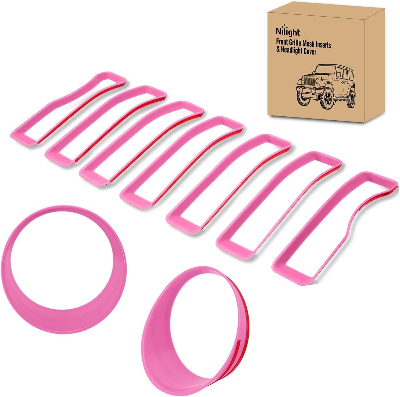 imageNilight Grill Inserts fit for Jeep Wrangler Front Grille Mesh Inserts ampamp Headlight Cover Set for JK JKU Unlimited Sports Sahara Freedom Rubicon 20072018 Clipin Trim Exterior Accessories Red 9 PcsJeep Wrangler JL 20182023 Pink