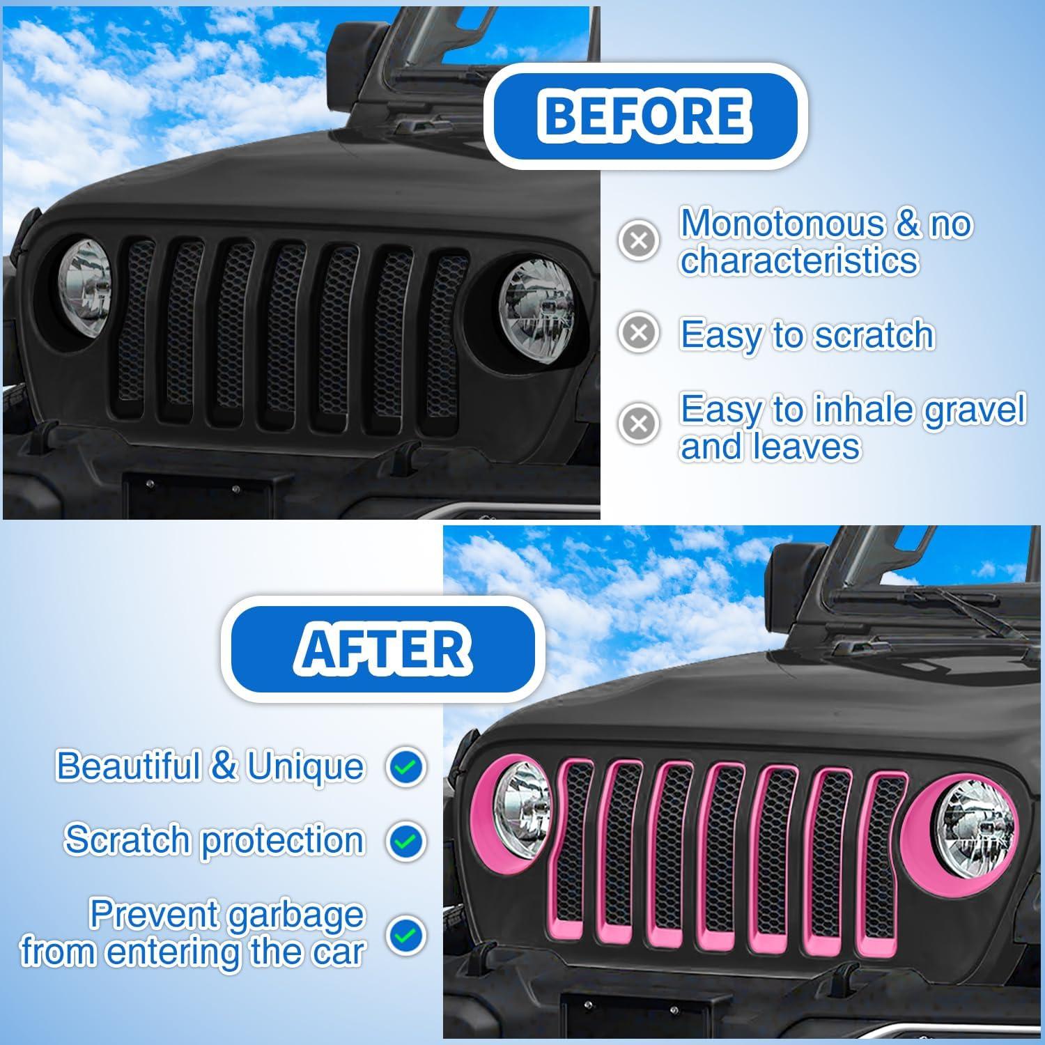 imageNilight Grill Inserts fit for Jeep Wrangler Front Grille Mesh Inserts ampamp Headlight Cover Set for JK JKU Unlimited Sports Sahara Freedom Rubicon 20072018 Clipin Trim Exterior Accessories Red 9 PcsJeep Wrangler JL 20182023 Pink