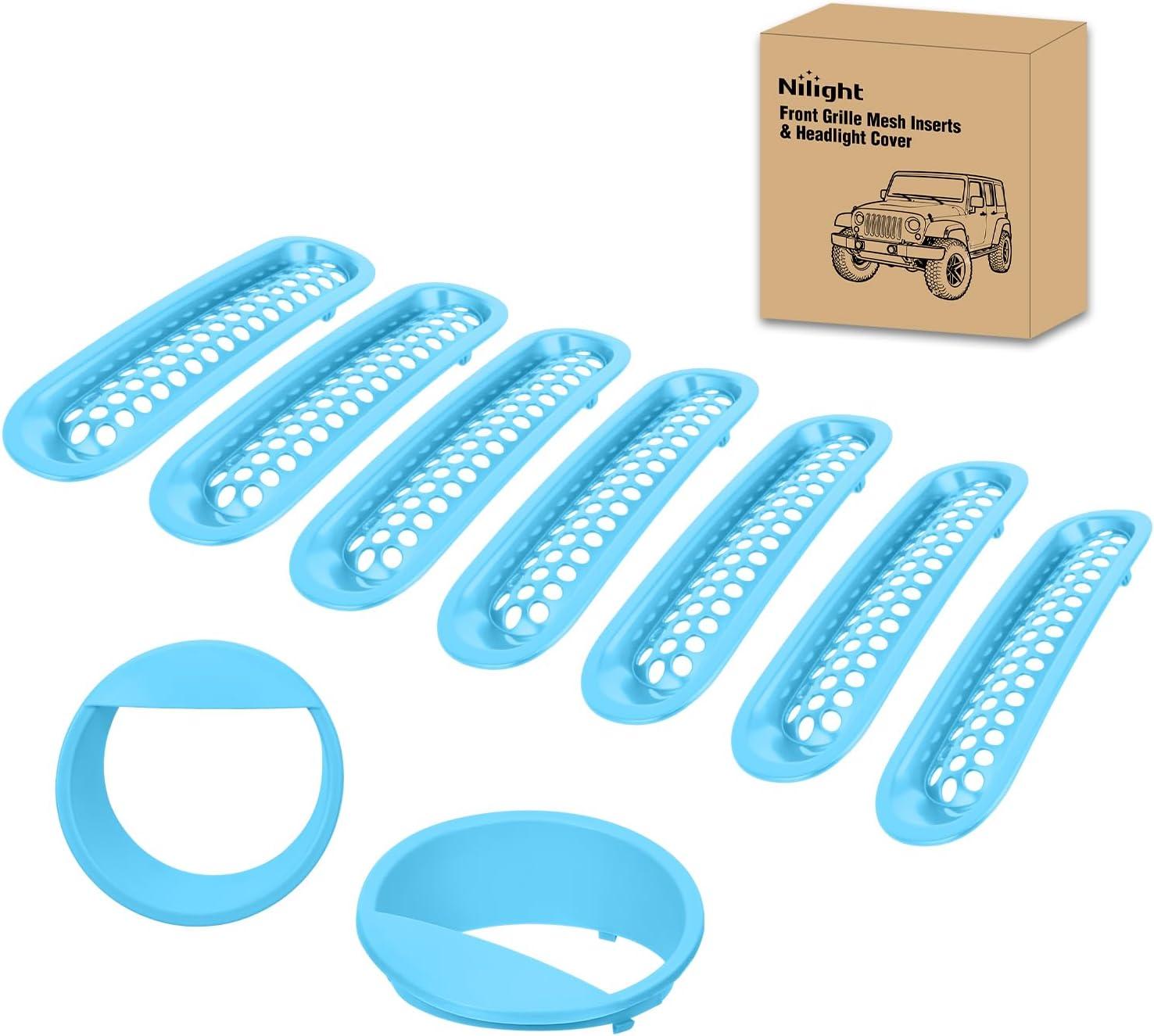 imageNilight Grill Inserts fit for Jeep Wrangler Front Grille Mesh Inserts ampamp Headlight Cover Set for JK JKU Unlimited Sports Sahara Freedom Rubicon 20072018 Clipin Trim Exterior Accessories Red 9 PcsJeep Wrangler JK 20072018 Blue