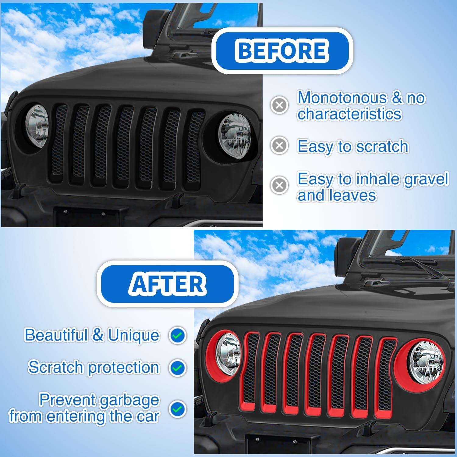 imageNilight Grill Inserts fit for Jeep Wrangler Front Grille Mesh Inserts ampamp Headlight Cover Set for JK JKU Unlimited Sports Sahara Freedom Rubicon 20072018 Clipin Trim Exterior Accessories Red 9 PcsJeep Wrangler JL 20182023 Red