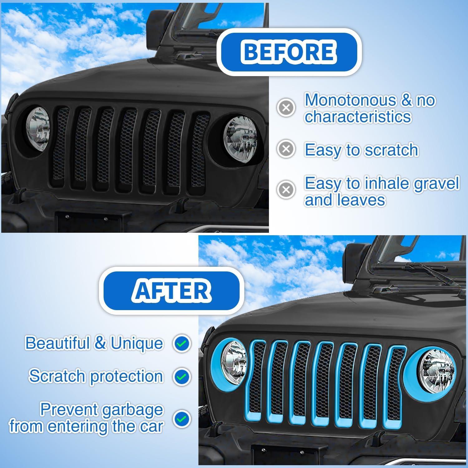 imageNilight Grill Inserts fit for Jeep Wrangler Front Grille Mesh Inserts ampamp Headlight Cover Set for JK JKU Unlimited Sports Sahara Freedom Rubicon 20072018 Clipin Trim Exterior Accessories Red 9 PcsJeep Wrangler JL 20182023 Blue