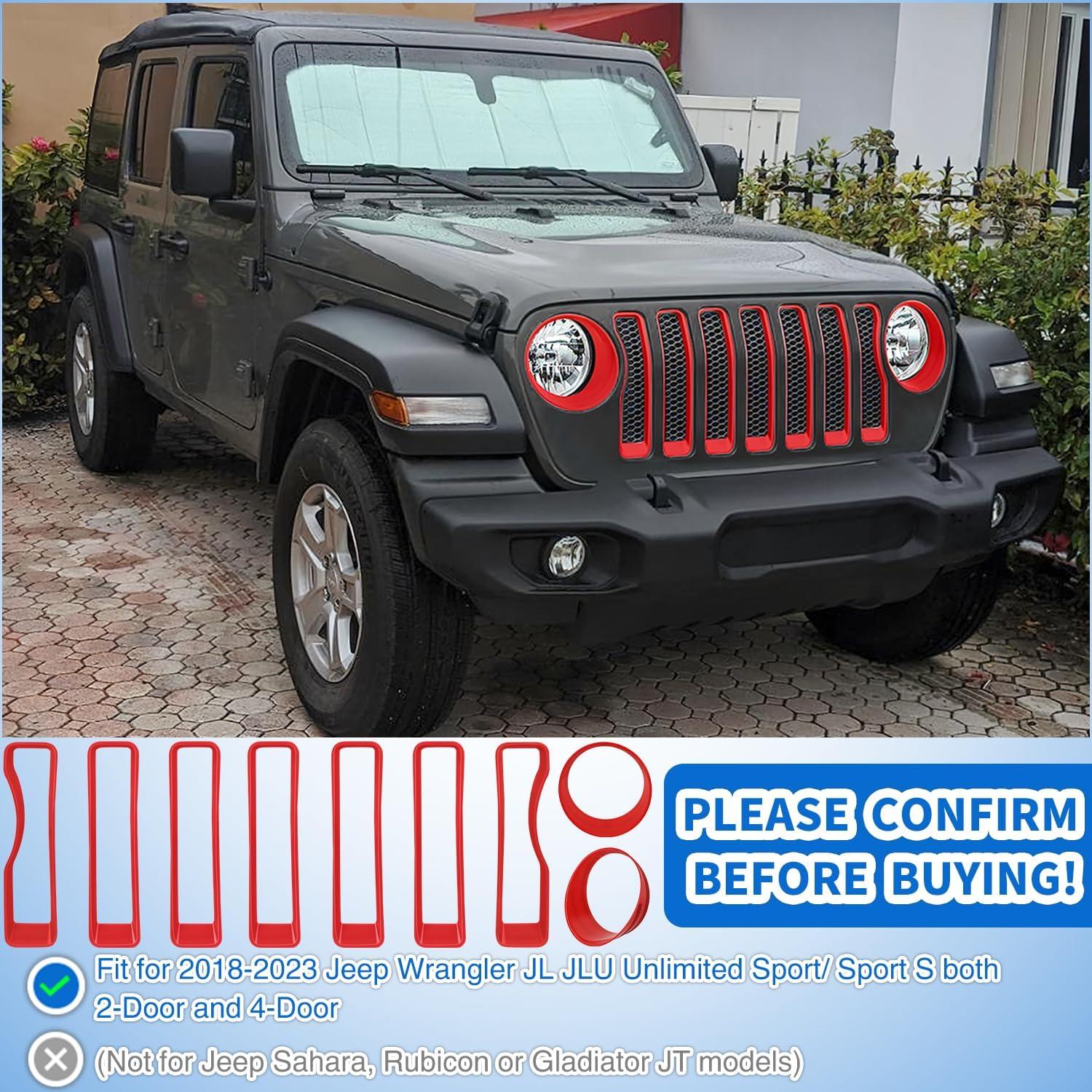 imageNilight Grill Inserts fit for Jeep Wrangler Front Grille Mesh Inserts ampamp Headlight Cover Set for JK JKU Unlimited Sports Sahara Freedom Rubicon 20072018 Clipin Trim Exterior Accessories Red 9 PcsJeep Wrangler JL 20182023 Red