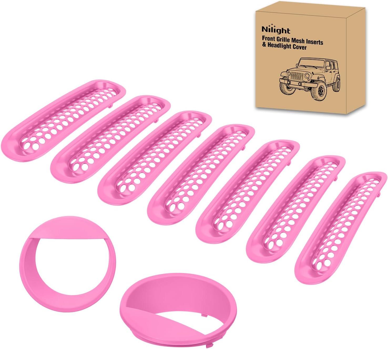imageNilight Grill Inserts fit for Jeep Wrangler Front Grille Mesh Inserts ampamp Headlight Cover Set for JK JKU Unlimited Sports Sahara Freedom Rubicon 20072018 Clipin Trim Exterior Accessories Red 9 PcsJeep Wrangler JK 20072018 Pink