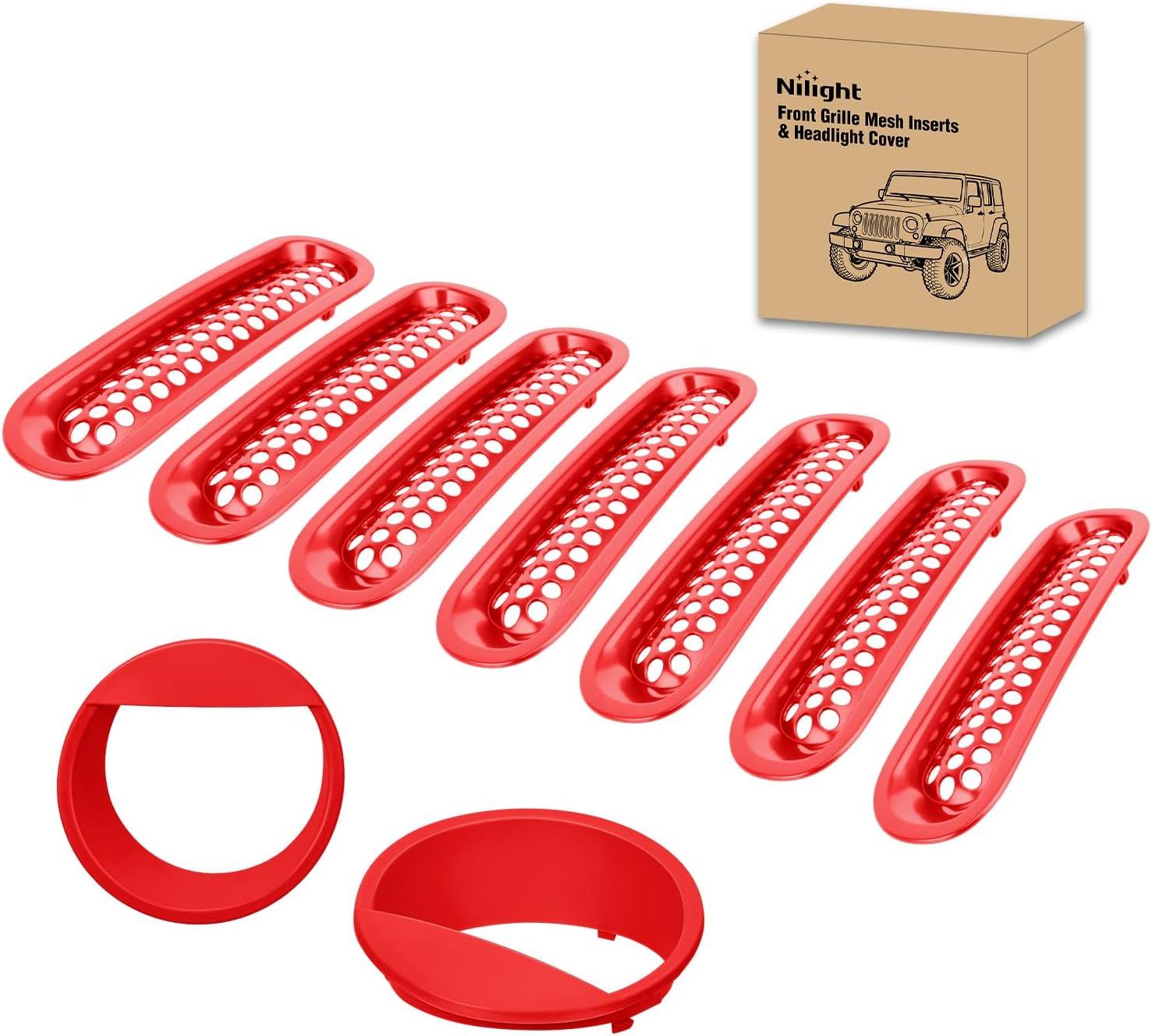 imageNilight Grill Inserts fit for Jeep Wrangler Front Grille Mesh Inserts ampamp Headlight Cover Set for JK JKU Unlimited Sports Sahara Freedom Rubicon 20072018 Clipin Trim Exterior Accessories Red 9 PcsJeep Wrangler JK 20072018 Red