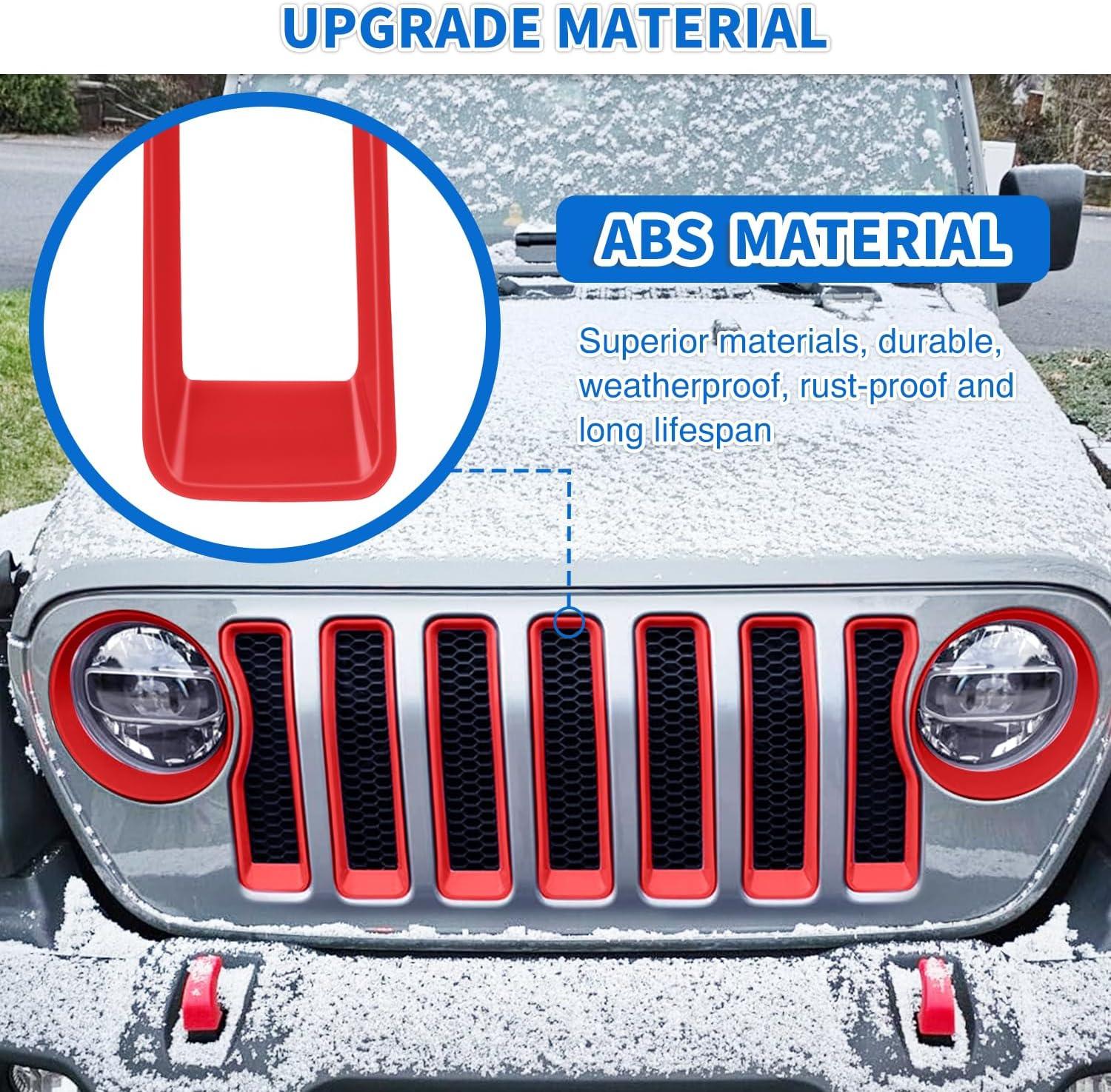 imageNilight Grill Inserts fit for Jeep Wrangler Front Grille Mesh Inserts ampamp Headlight Cover Set for JK JKU Unlimited Sports Sahara Freedom Rubicon 20072018 Clipin Trim Exterior Accessories Red 9 PcsJeep Wrangler JL 20182023 Red