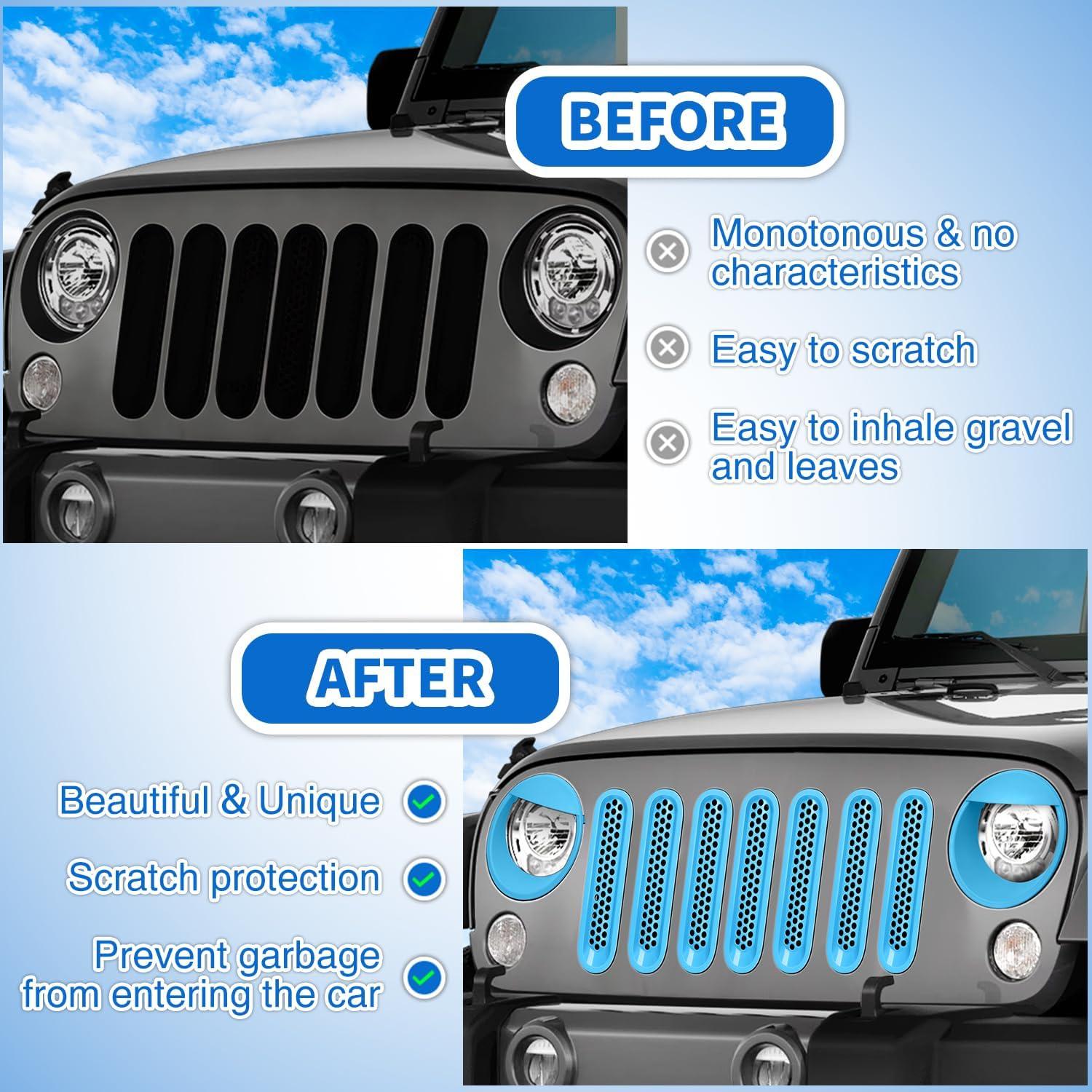 imageNilight Grill Inserts fit for Jeep Wrangler Front Grille Mesh Inserts ampamp Headlight Cover Set for JK JKU Unlimited Sports Sahara Freedom Rubicon 20072018 Clipin Trim Exterior Accessories Red 9 PcsJeep Wrangler JK 20072018 Blue