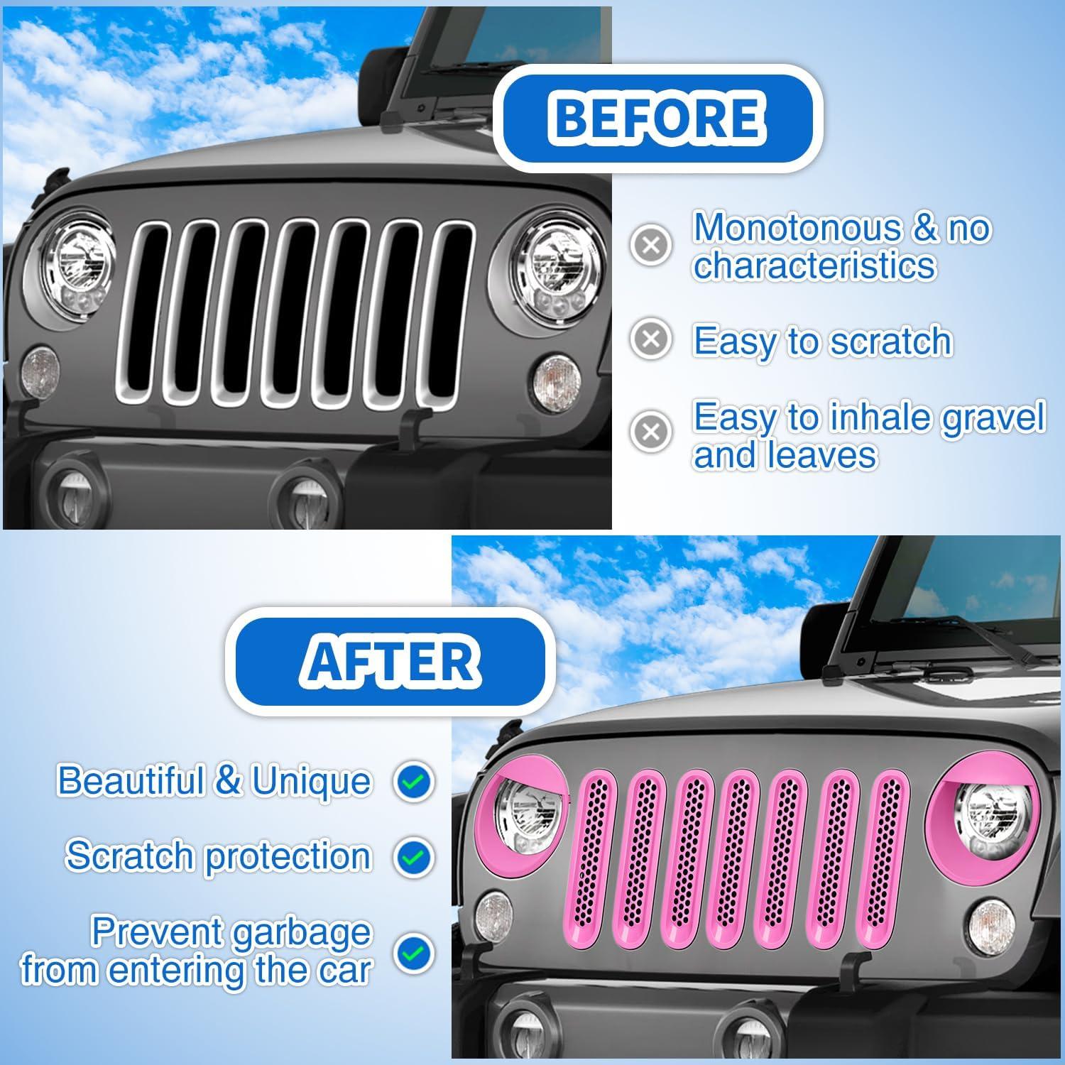 imageNilight Grill Inserts fit for Jeep Wrangler Front Grille Mesh Inserts ampamp Headlight Cover Set for JK JKU Unlimited Sports Sahara Freedom Rubicon 20072018 Clipin Trim Exterior Accessories Red 9 PcsJeep Wrangler JK 20072018 Pink