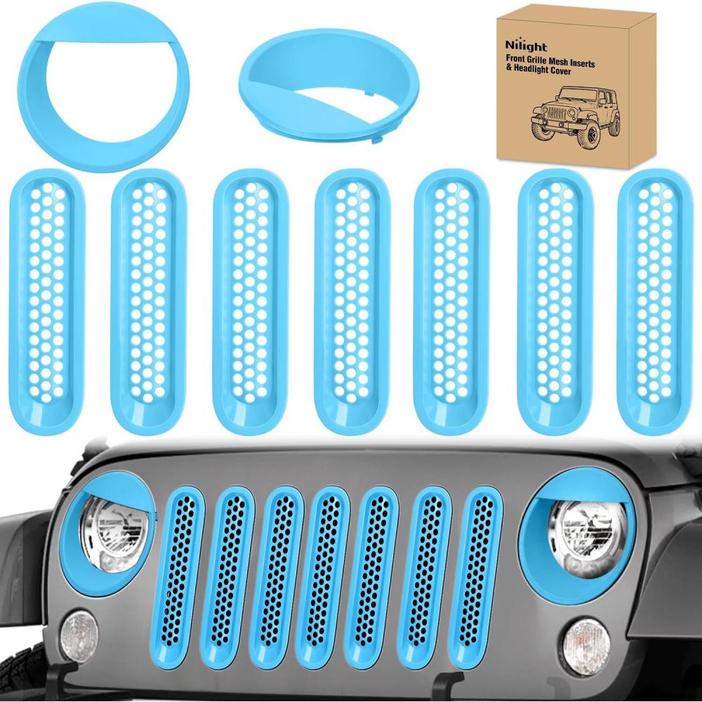 imageNilight Grill Inserts fit for Jeep Wrangler Front Grille Mesh Inserts ampamp Headlight Cover Set for JK JKU Unlimited Sports Sahara Freedom Rubicon 20072018 Clipin Trim Exterior Accessories Red 9 PcsJeep Wrangler JK 20072018 Blue