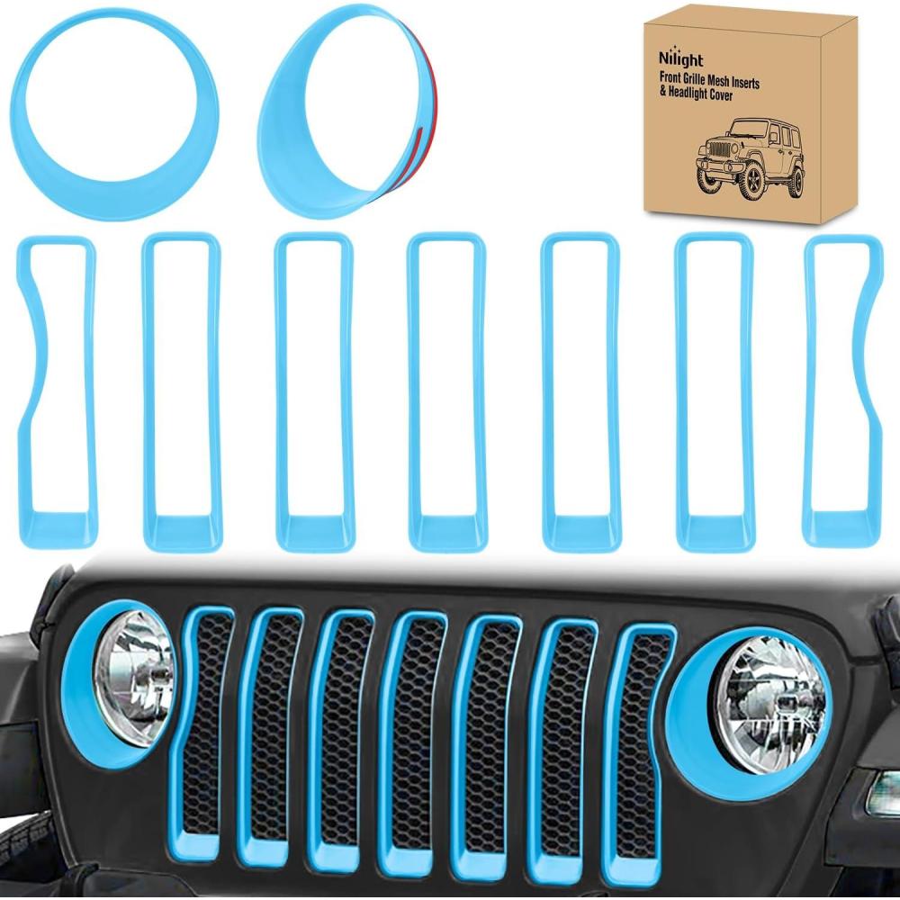imageNilight Grill Inserts fit for Jeep Wrangler Front Grille Mesh Inserts ampamp Headlight Cover Set for JK JKU Unlimited Sports Sahara Freedom Rubicon 20072018 Clipin Trim Exterior Accessories Red 9 PcsJeep Wrangler JL 20182023 Blue
