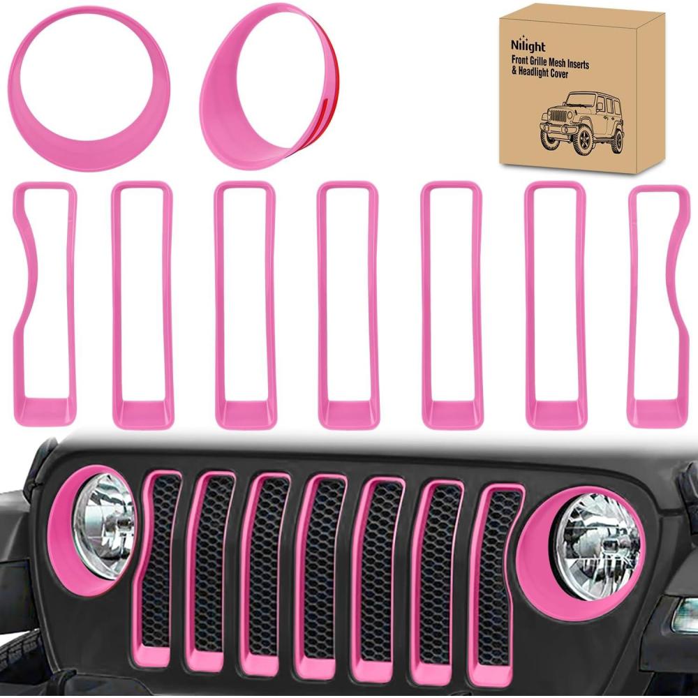 imageNilight Grill Inserts fit for Jeep Wrangler Front Grille Mesh Inserts ampamp Headlight Cover Set for JK JKU Unlimited Sports Sahara Freedom Rubicon 20072018 Clipin Trim Exterior Accessories Red 9 PcsJeep Wrangler JL 20182023  Pink