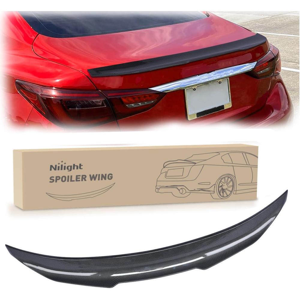 imageNilight Spoiler Fit for Tesla Model Y 2020 2021 2022 2023 2024 Spoilers for Cars Rear Spoiler Wing Sporty Rear Trunk Lip Exterior Accessories Easy NoDrill Installation ABS Carbon Fiber PatternInfiniti Q50 20142024 Glossy Carbon Fiber