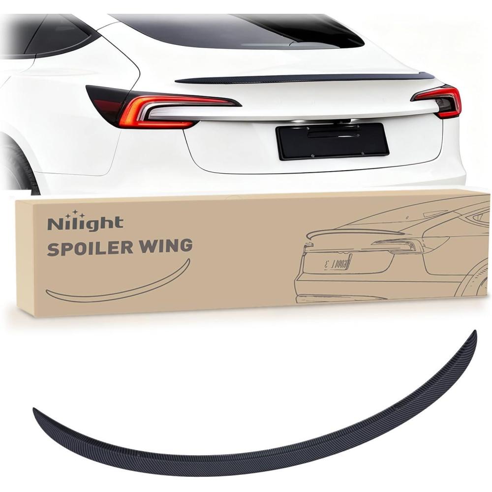 imageNilight Spoiler Fit for Tesla Model Y 2020 2021 2022 2023 2024 Spoilers for Cars Rear Spoiler Wing Sporty Rear Trunk Lip Exterior Accessories Easy NoDrill Installation ABS Carbon Fiber PatternTesla Model 3 Highland 2024 Matte Carbon Fiber