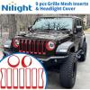 Nilight Grill Inserts fit for Jeep Wrangler Front Grille Mesh Inserts & Headlight Cover Set for JK JKU Unlimited Sports Sahara Freedom Rubicon 2007-2018 Clip-in Trim Exterior Accessories Red 9 Pcs(Jeep Wrangler JL 2018-2023  Red)