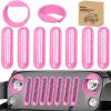 Nilight Grill Inserts fit for Jeep Wrangler Front Grille Mesh Inserts & Headlight Cover Set for JK JKU Unlimited Sports Sahara Freedom Rubicon 2007-2018 Clip-in Trim Exterior Accessories Red 9 Pcs(Jeep Wrangler JK 2007-2018  Pink)