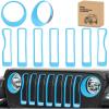 Nilight Grill Inserts fit for Jeep Wrangler Front Grille Mesh Inserts & Headlight Cover Set for JK JKU Unlimited Sports Sahara Freedom Rubicon 2007-2018 Clip-in Trim Exterior Accessories Red 9 Pcs(Jeep Wrangler JL 2018-2023  Blue)
