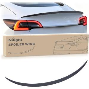 Nilight Spoiler Fit for Tesla Model Y 2020 2021 2022 2023 2024 Spoilers for Cars Rear Spoiler Wing Sporty Rear Trunk Lip Exterior Accessories Easy No-Drill Installation ABS Carbon Fiber Pattern(Tesla Model 3 2017-2023 Matte Carbon Fiber)