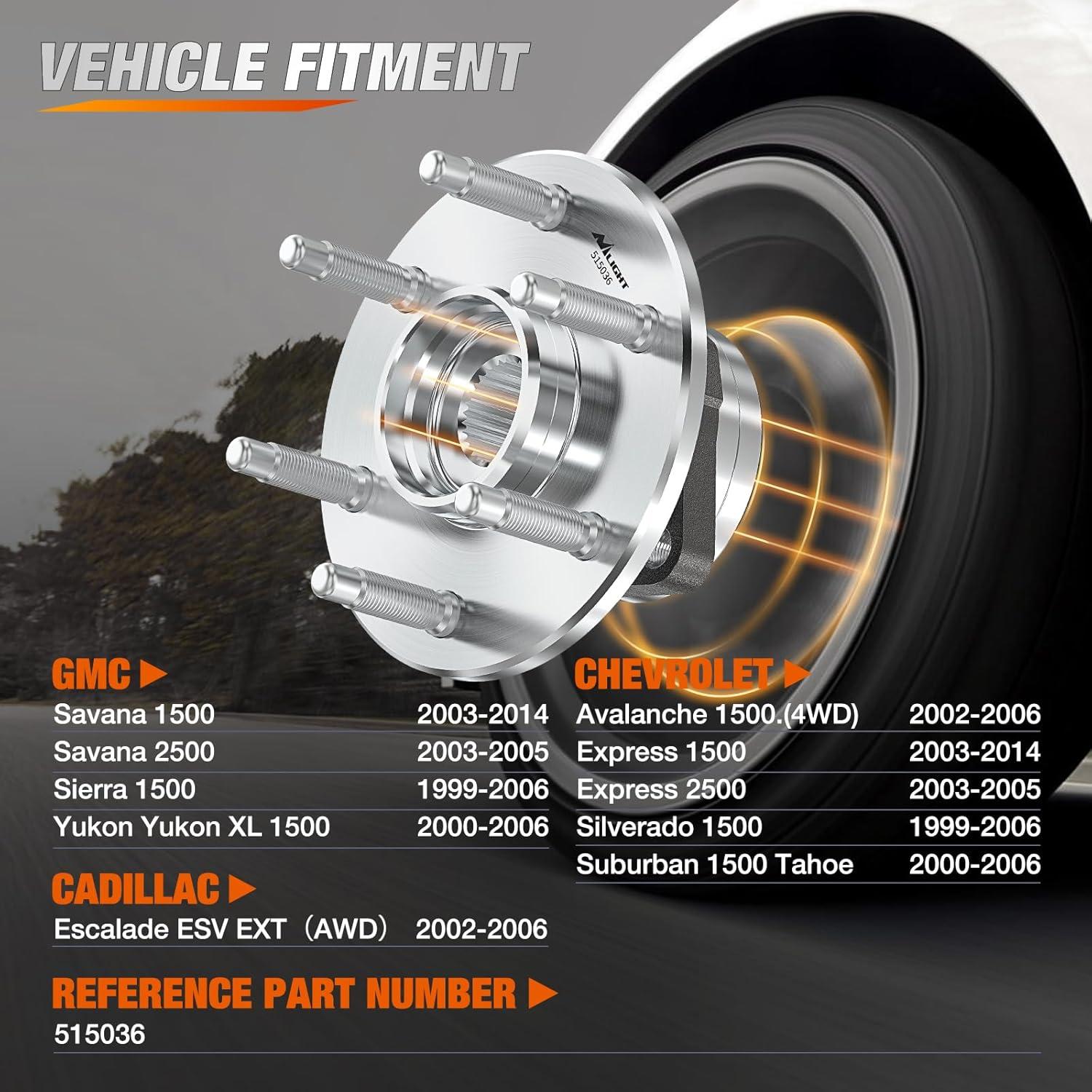imageNilight Front Wheel Hub and Bearing Assembly for Chevy Impala 2000 2002 2003 2004 2005 2006 20072011 Buick Lacrosse Allure 20052009 Cadillac DTS Eldorado Buick Century 5 Lug wABS OEM 513121Silverado 1500 199920064WDAWD