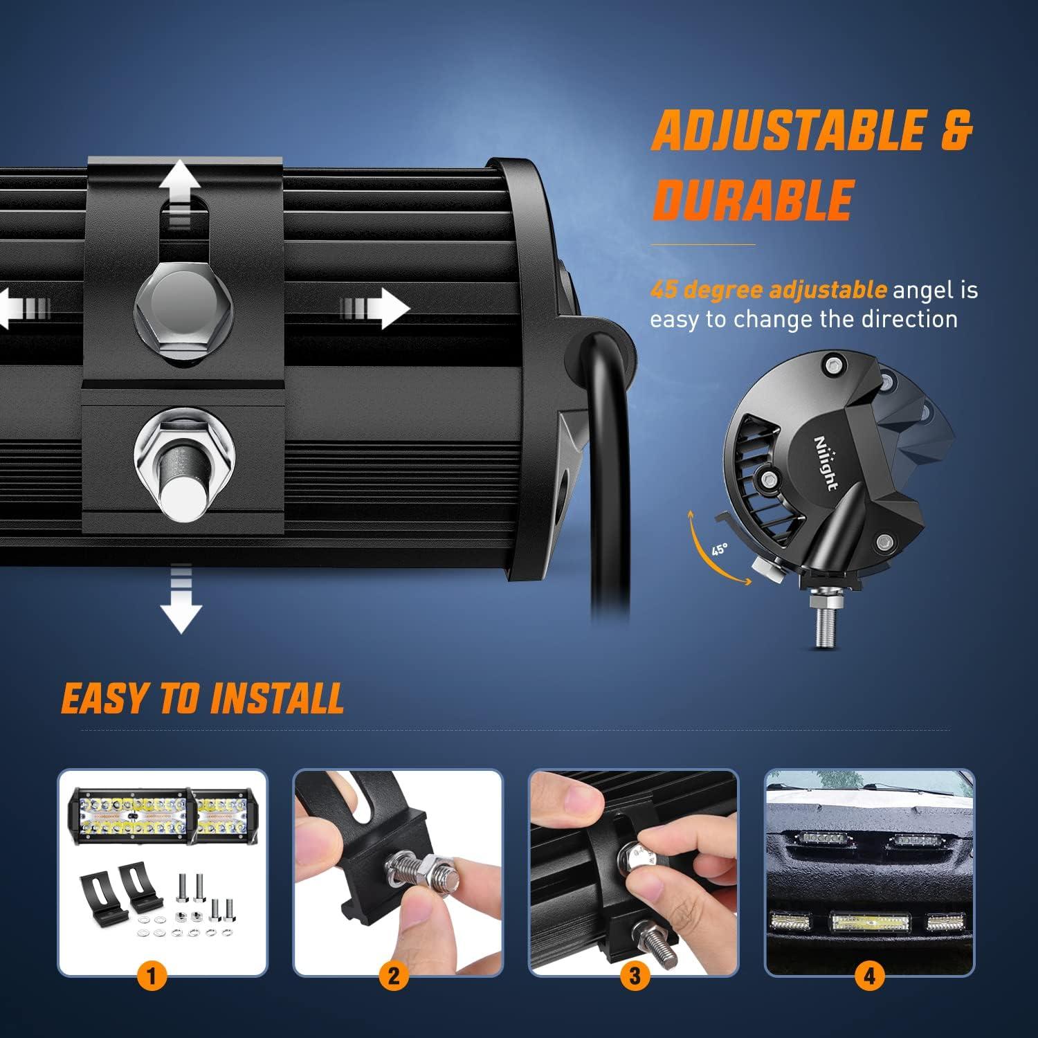 imageNilight 65Inch OffRoad LED Light Bar 2PCS 120W 3 Lighting Modes WhiteAmberWhiteampampAmber Driving Fog Light Spot Flood Lights with 18AWG Wiring Harness for Truck Car ATV SUV Jeep BoatAmberWhite 6 Modes