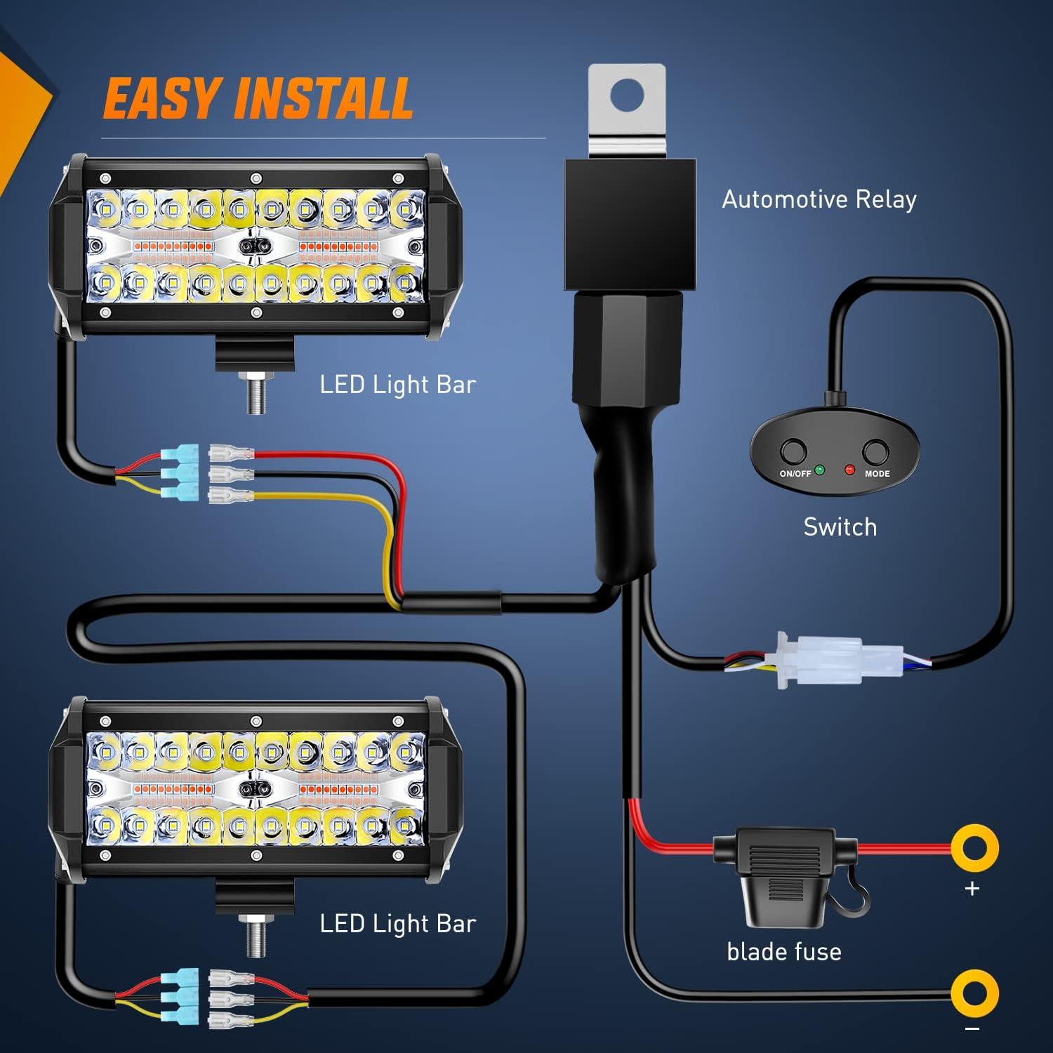 imageNilight 65Inch OffRoad LED Light Bar 2PCS 120W 3 Lighting Modes WhiteAmberWhiteampampAmber Driving Fog Light Spot Flood Lights with 18AWG Wiring Harness for Truck Car ATV SUV Jeep BoatAmberWhite 6 Modes