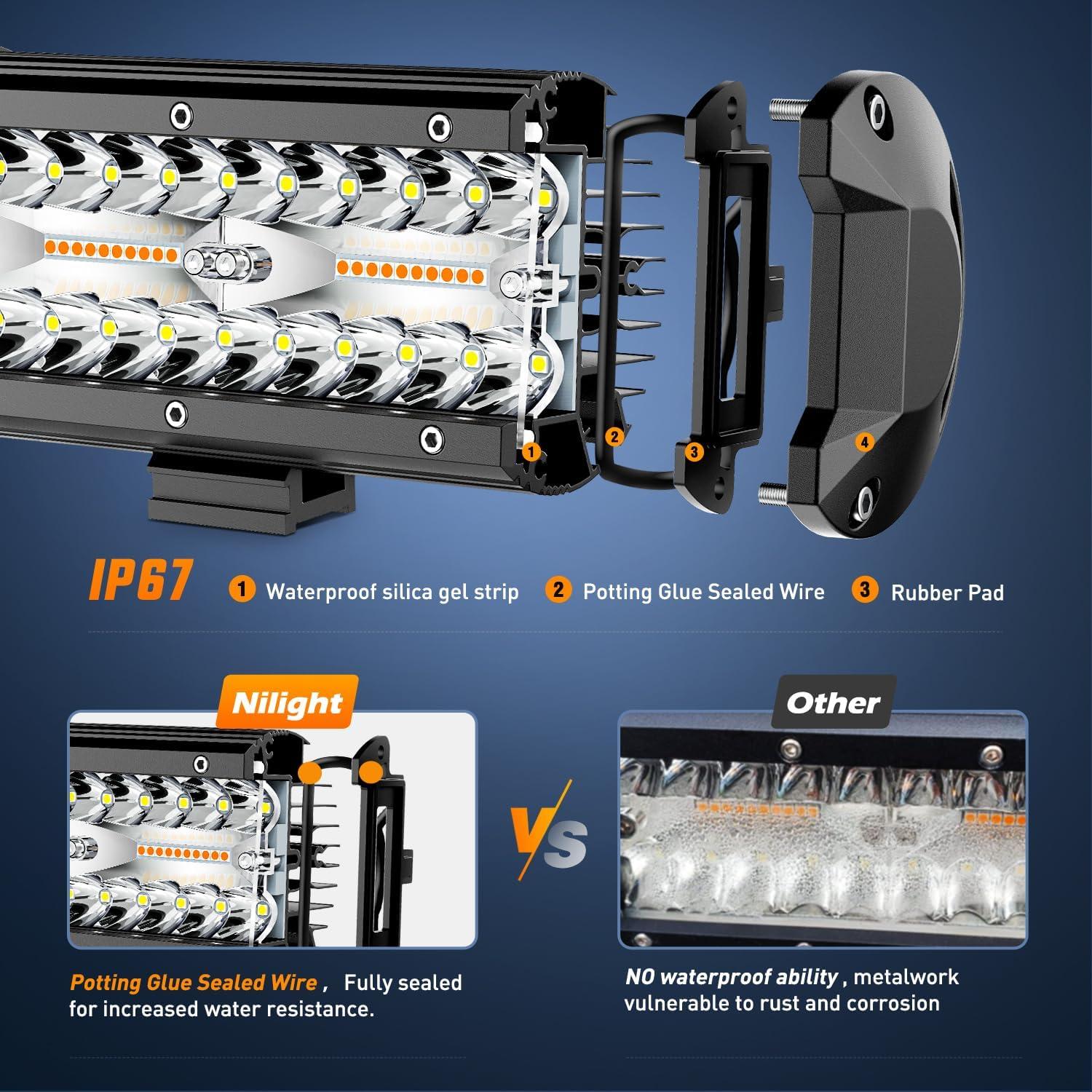imageNilight 65Inch OffRoad LED Light Bar 2PCS 120W 3 Lighting Modes WhiteAmberWhiteampampAmber Driving Fog Light Spot Flood Lights with 18AWG Wiring Harness for Truck Car ATV SUV Jeep BoatAmberWhite 3 Modes