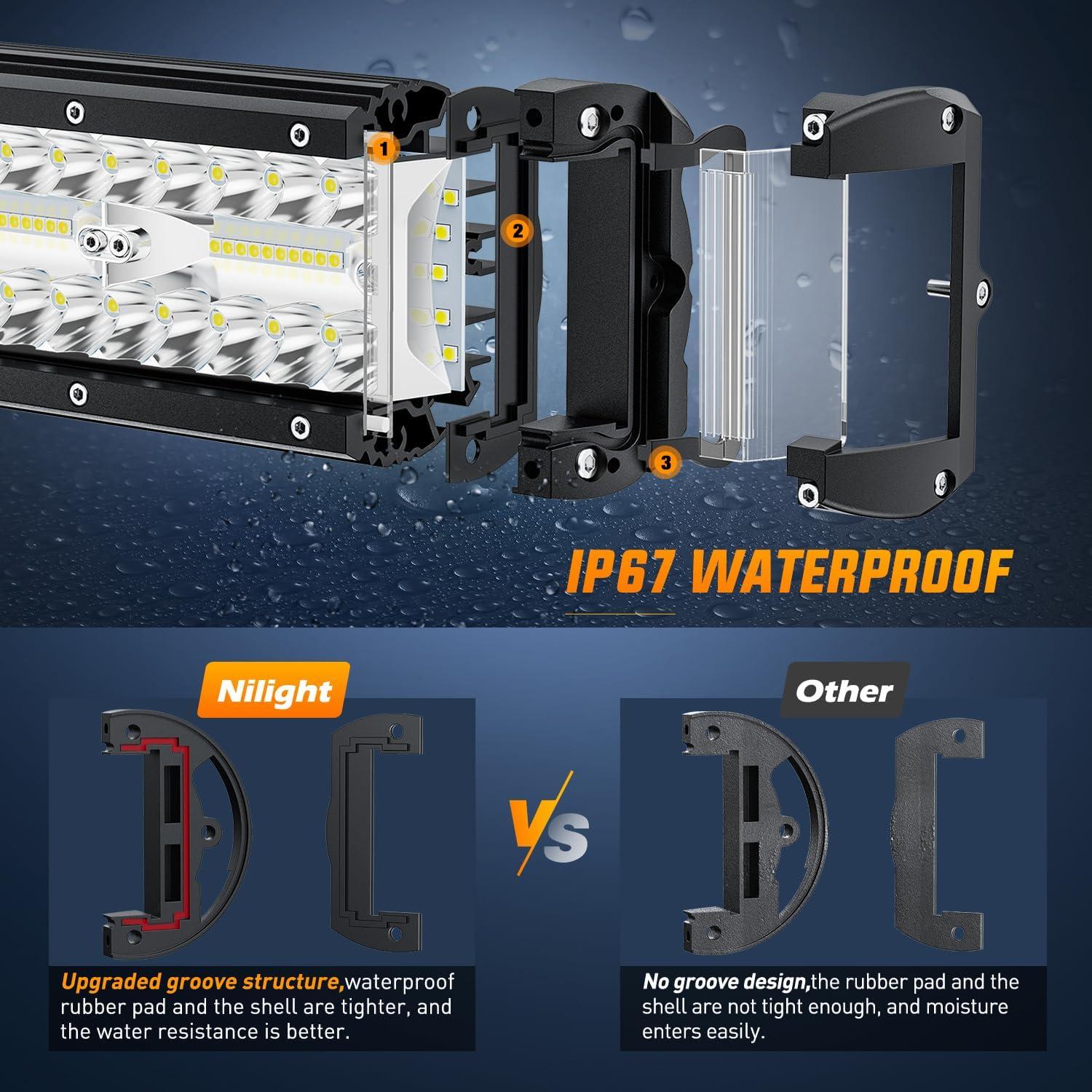 imageNilight 65Inch OffRoad LED Light Bar 2PCS 120W 3 Lighting Modes WhiteAmberWhiteampampAmber Driving Fog Light Spot Flood Lights with 18AWG Wiring Harness for Truck Car ATV SUV Jeep BoatSide Shooter Light 1PC