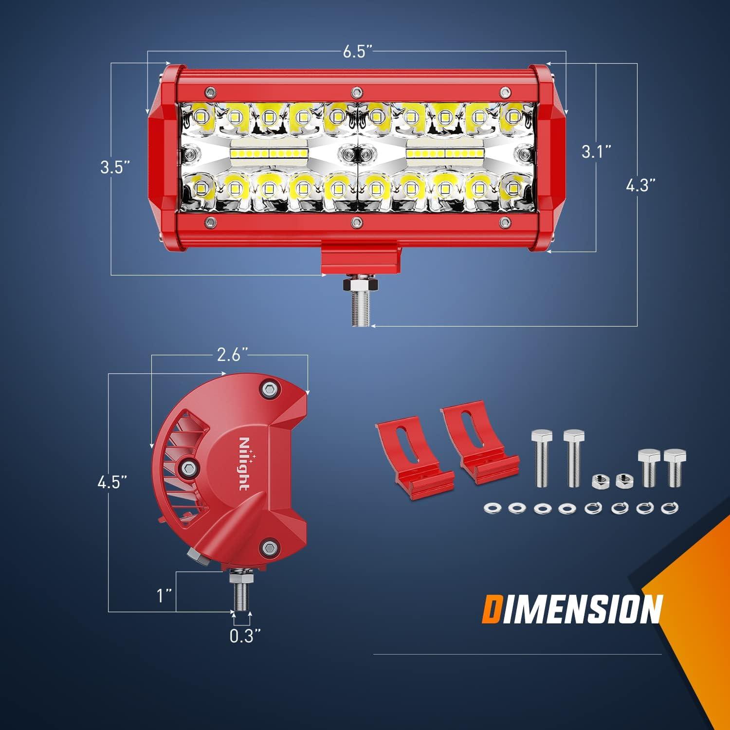 imageNilight 65Inch OffRoad LED Light Bar 2PCS 120W 3 Lighting Modes WhiteAmberWhiteampampAmber Driving Fog Light Spot Flood Lights with 18AWG Wiring Harness for Truck Car ATV SUV Jeep BoatRed Shell with White Light