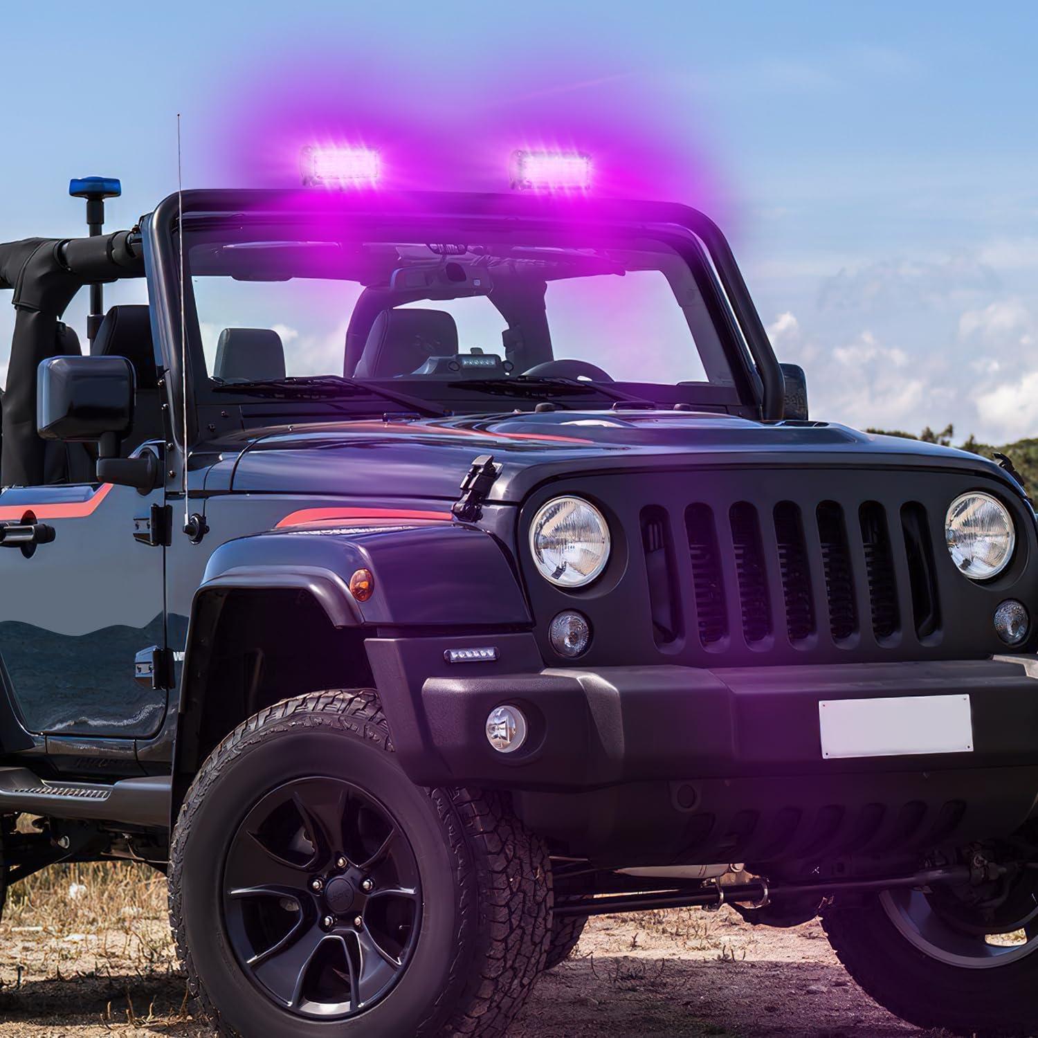 imageNilight LED Light Bar 4Inch 48W Square Portable Flood Pod Cigarette Lighter Powered with Wiring Magnetic Base 16LEDs Fog Driving Work Roof Bumper Lights for Truck Tractor Golf Cart UTV2Pcs Led Pods Purple