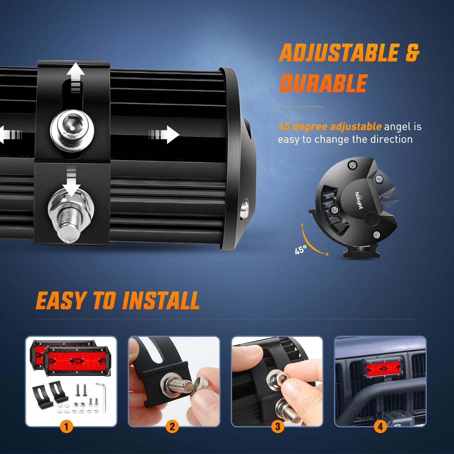 imageNilight LED Light Bar 4Inch 48W Square Portable Flood Pod Cigarette Lighter Powered with Wiring Magnetic Base 16LEDs Fog Driving Work Roof Bumper Lights for Truck Tractor Golf Cart UTV2Pcs Led Pods Red