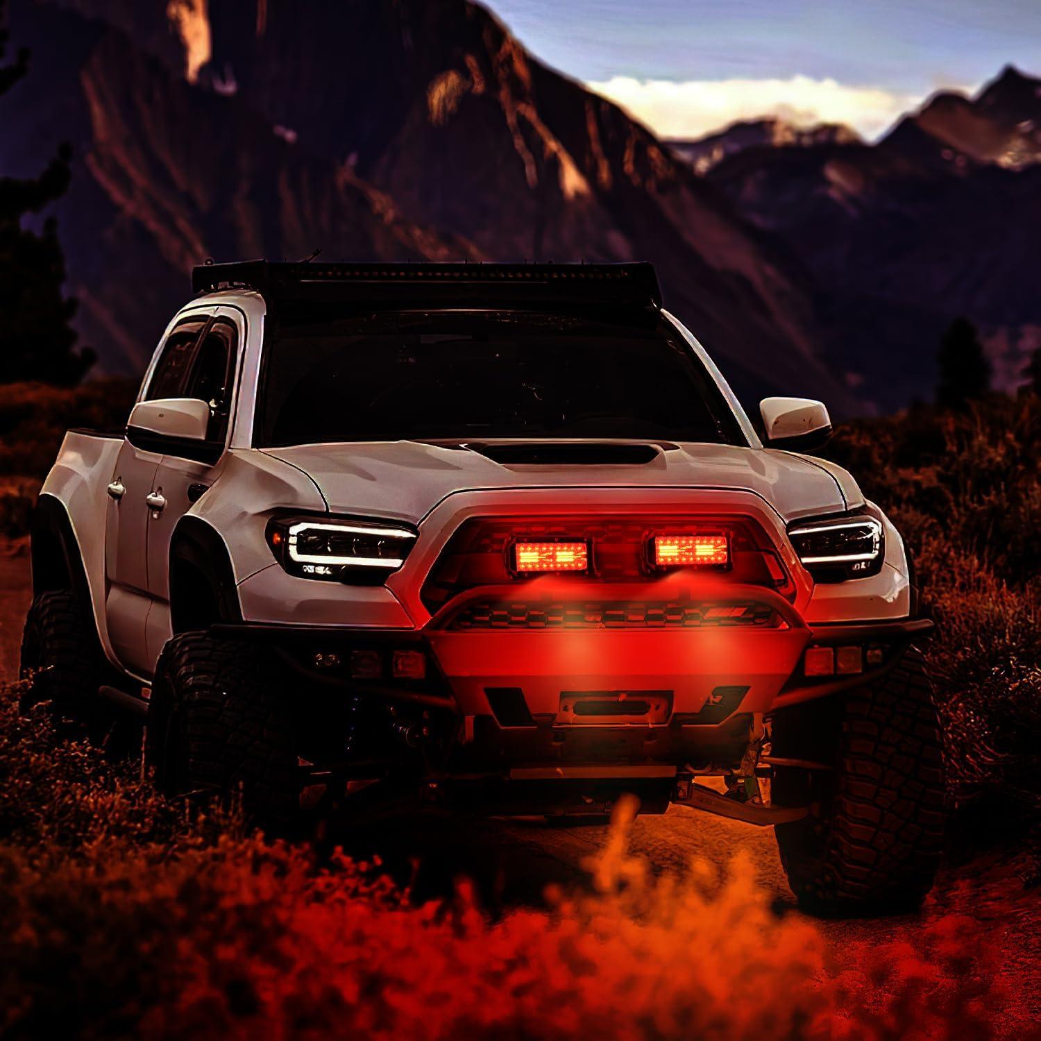 imageNilight LED Light Bar 4Inch 48W Square Portable Flood Pod Cigarette Lighter Powered with Wiring Magnetic Base 16LEDs Fog Driving Work Roof Bumper Lights for Truck Tractor Golf Cart UTV2Pcs Led Pods Red