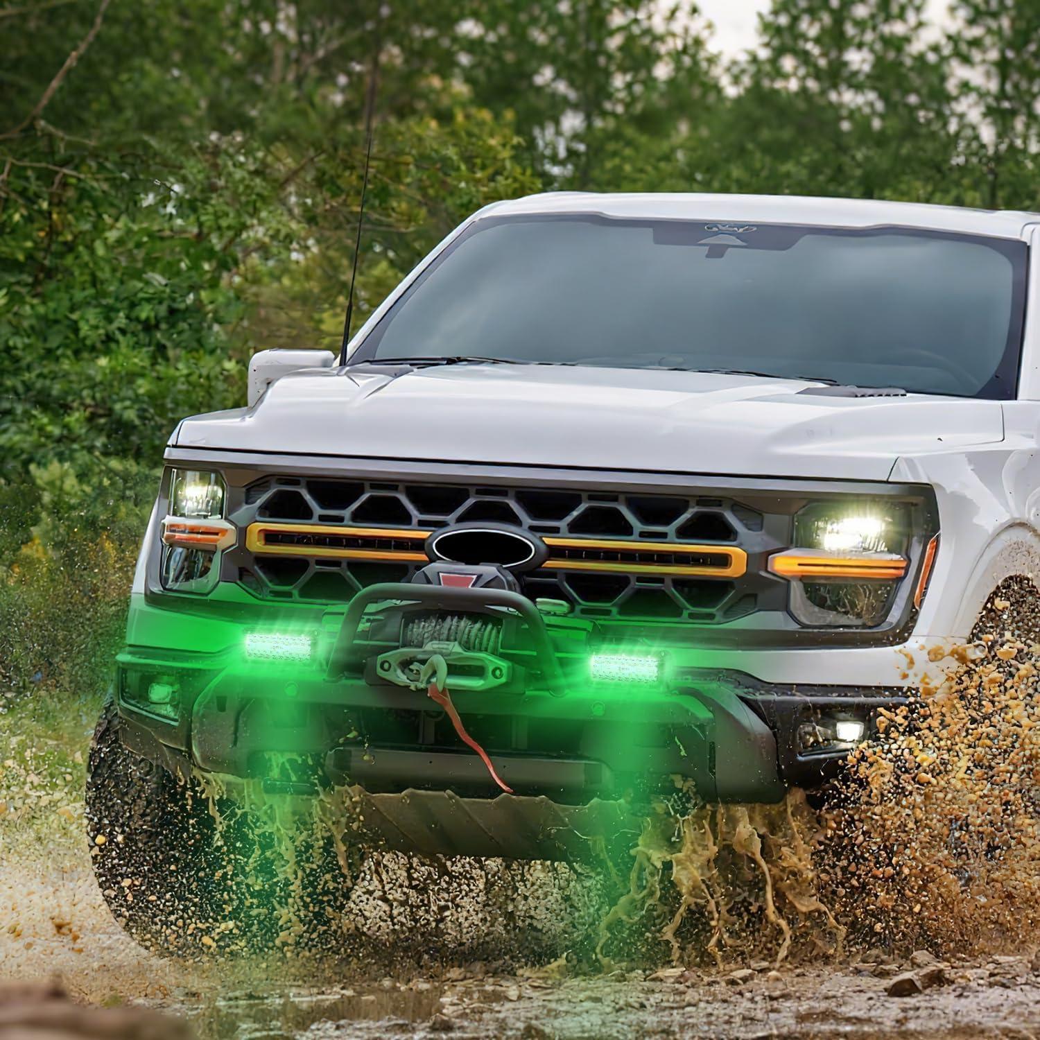 imageNilight LED Light Bar 4Inch 48W Square Portable Flood Pod Cigarette Lighter Powered with Wiring Magnetic Base 16LEDs Fog Driving Work Roof Bumper Lights for Truck Tractor Golf Cart UTV2Pcs Led Pods Green