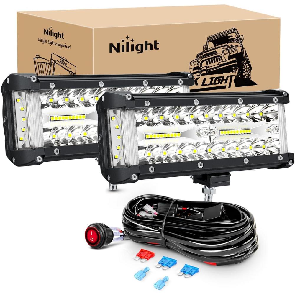 imageNilight 65Inch OffRoad LED Light Bar 2PCS 120W 3 Lighting Modes WhiteAmberWhiteampampAmber Driving Fog Light Spot Flood Lights with 18AWG Wiring Harness for Truck Car ATV SUV Jeep BoatSide Shooter Light Wiring harness