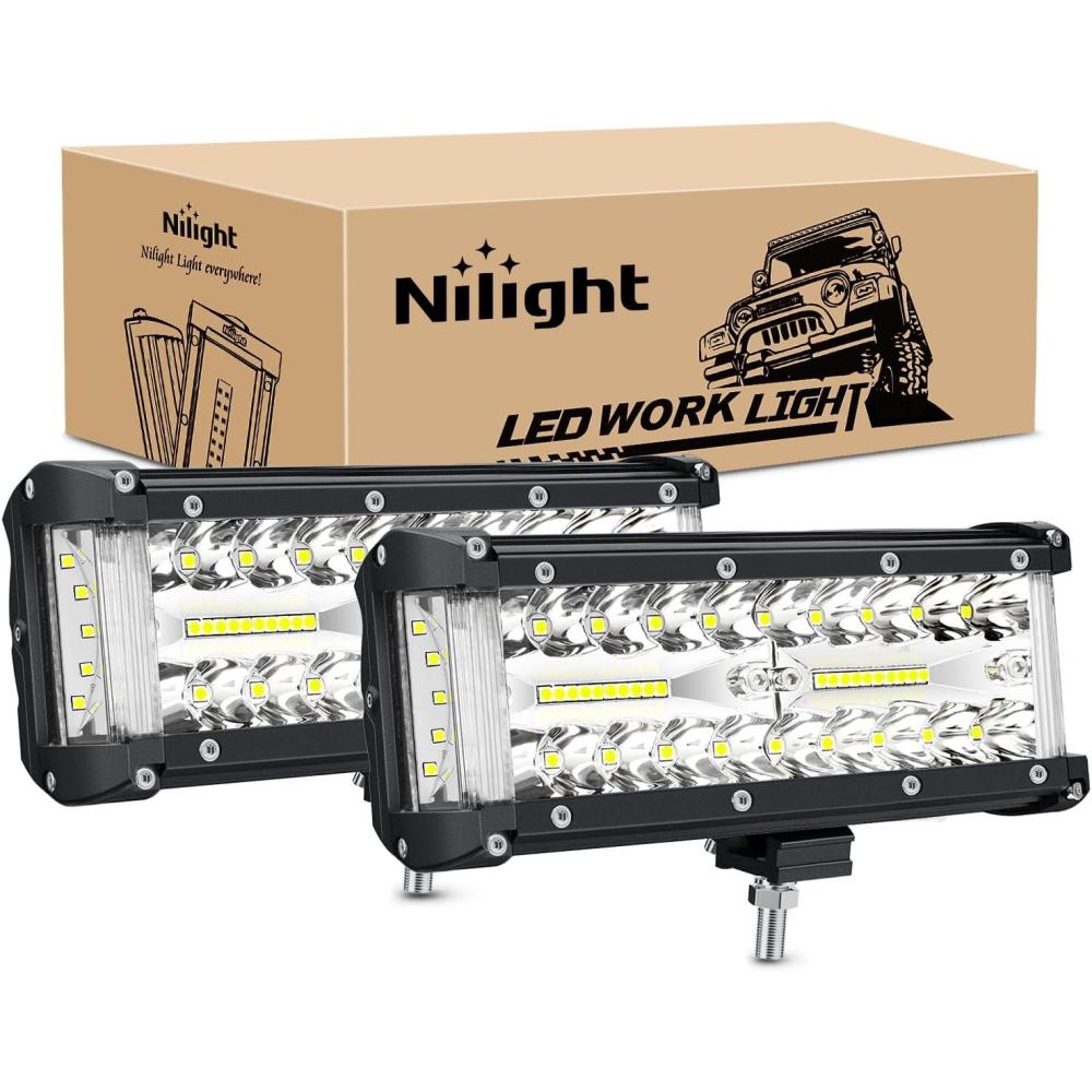 imageNilight 65Inch OffRoad LED Light Bar 2PCS 120W 3 Lighting Modes WhiteAmberWhiteampampAmber Driving Fog Light Spot Flood Lights with 18AWG Wiring Harness for Truck Car ATV SUV Jeep BoatSide Shooter Light 2PC