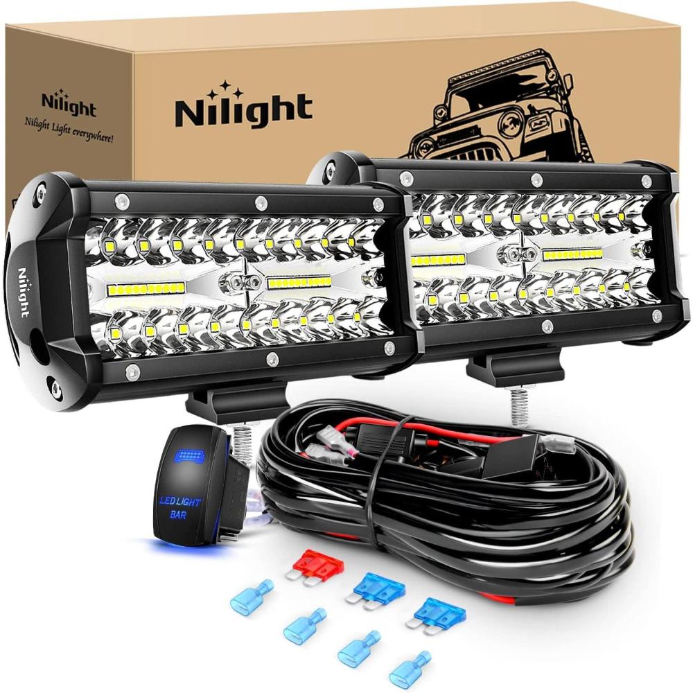 imageNilight LED Light Bar 4Inch 48W Square Portable Flood Pod Cigarette Lighter Powered with Wiring Magnetic Base 16LEDs Fog Driving Work Roof Bumper Lights for Truck Tractor Golf Cart UTV2Pcs Led Pods Wiring