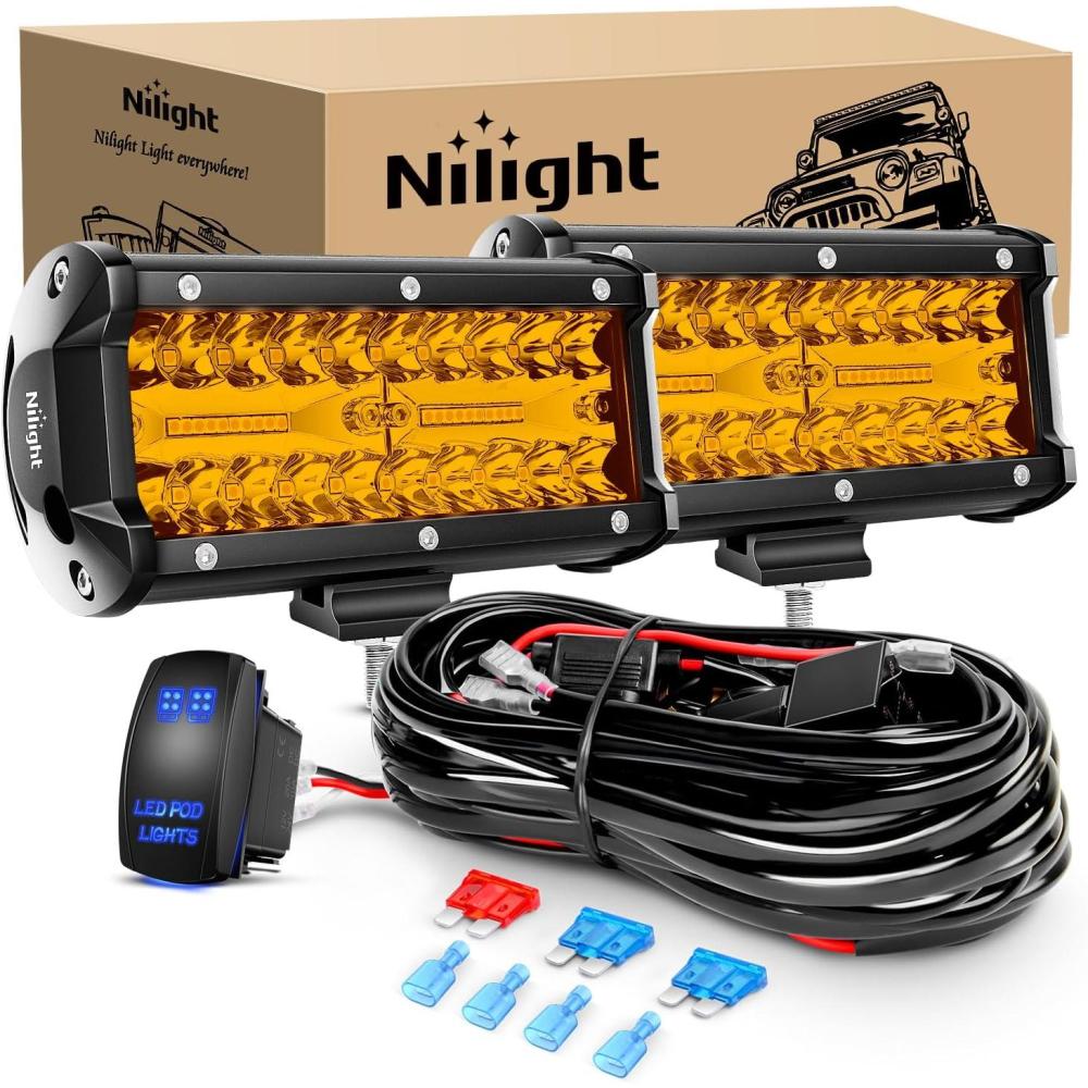 imageNilight LED Light Bar 4Inch 48W Square Portable Flood Pod Cigarette Lighter Powered with Wiring Magnetic Base 16LEDs Fog Driving Work Roof Bumper Lights for Truck Tractor Golf Cart UTVAmber Led Pods Wiring