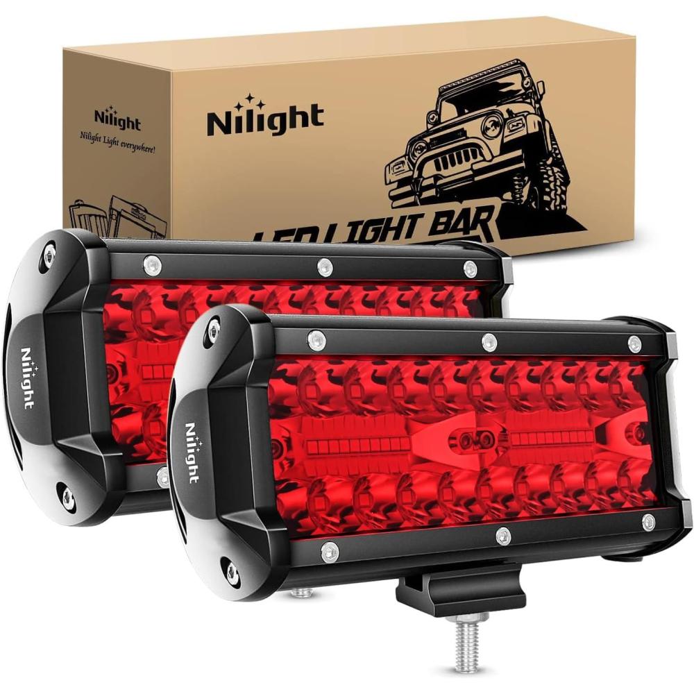imageNilight LED Light Bar 4Inch 48W Square Portable Flood Pod Cigarette Lighter Powered with Wiring Magnetic Base 16LEDs Fog Driving Work Roof Bumper Lights for Truck Tractor Golf Cart UTV2Pcs Led Pods Red