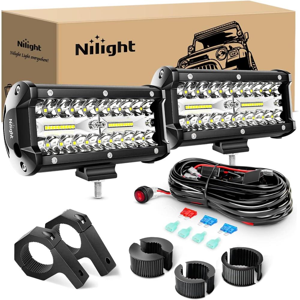 imageNilight LED Light Bar 4Inch 48W Square Portable Flood Pod Cigarette Lighter Powered with Wiring Magnetic Base 16LEDs Fog Driving Work Roof Bumper Lights for Truck Tractor Golf Cart UTV2Pcs Led Pods Wiring Mounting