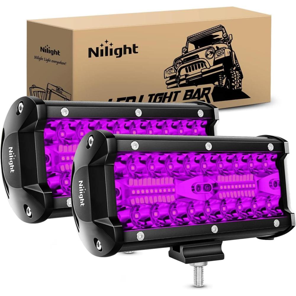 imageNilight LED Light Bar 4Inch 48W Square Portable Flood Pod Cigarette Lighter Powered with Wiring Magnetic Base 16LEDs Fog Driving Work Roof Bumper Lights for Truck Tractor Golf Cart UTV2Pcs Led Pods Purple