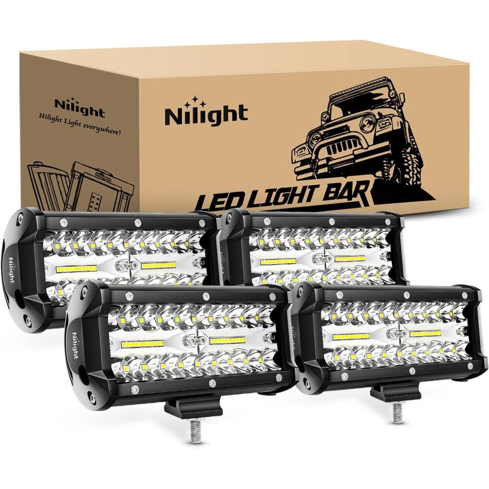 imageNilight LED Light Bar 4Inch 48W Square Portable Flood Pod Cigarette Lighter Powered with Wiring Magnetic Base 16LEDs Fog Driving Work Roof Bumper Lights for Truck Tractor Golf Cart UTV4Pcs Led Pods