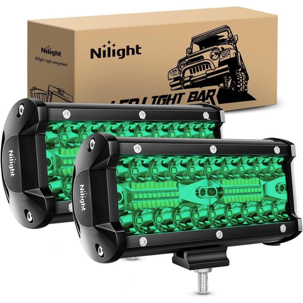 imageNilight LED Light Bar 4Inch 48W Square Portable Flood Pod Cigarette Lighter Powered with Wiring Magnetic Base 16LEDs Fog Driving Work Roof Bumper Lights for Truck Tractor Golf Cart UTV2Pcs Led Pods Green